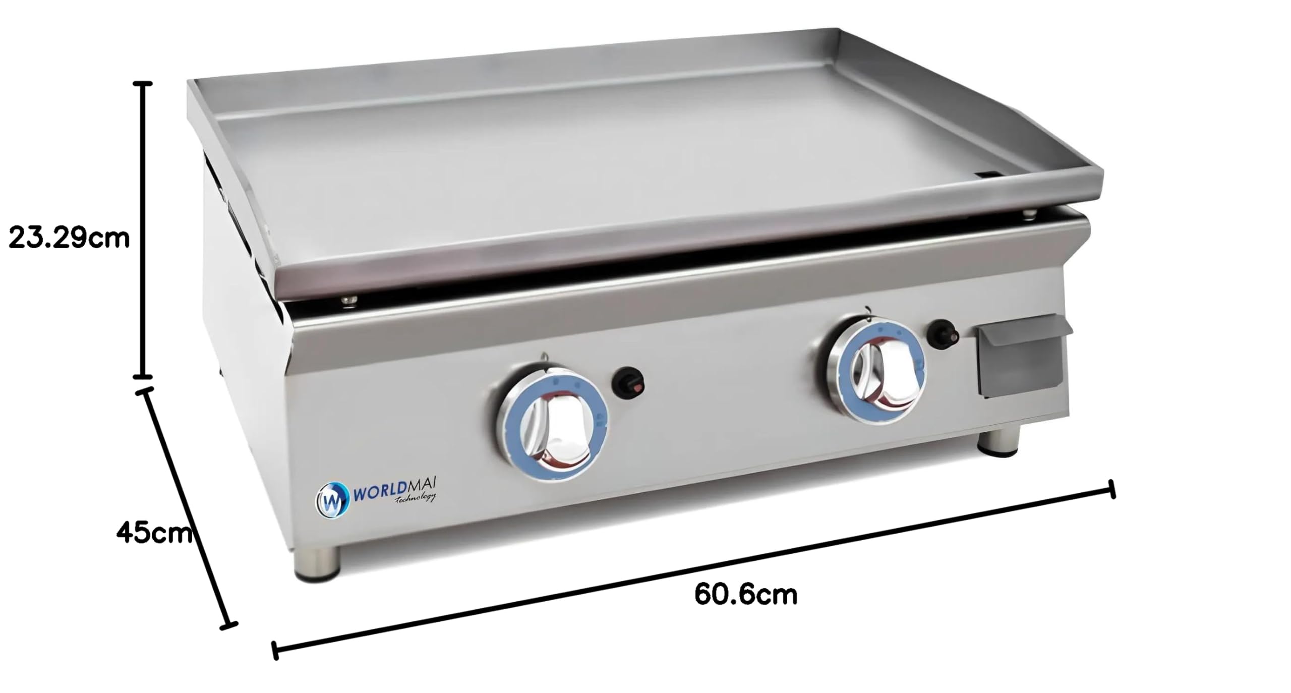 MBH - Plancha LUX WORLDMAI a Gas Profesional de 60 cm en Acero Laminado para Hostelería. Plancha con estructura de INOX para Cocina Industrial de Bar y Restaurante
