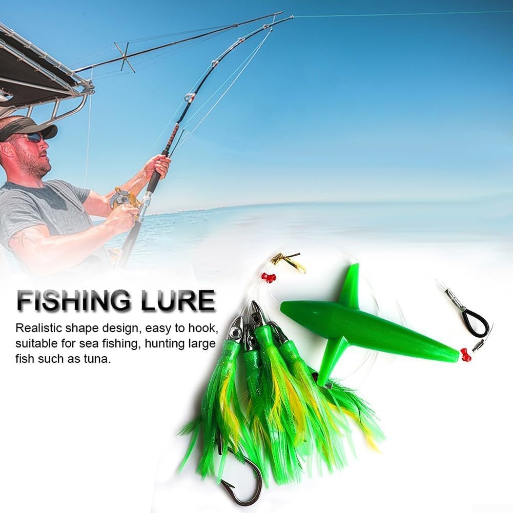 Esca da Pesca, Esca Professionale Per La Pesca Del Tonno, Piume Colorate Rigs Ganci con Gancio in Acciaio Gonna da Traina con Piume per la Pesca in Mare (Verde Scuro)