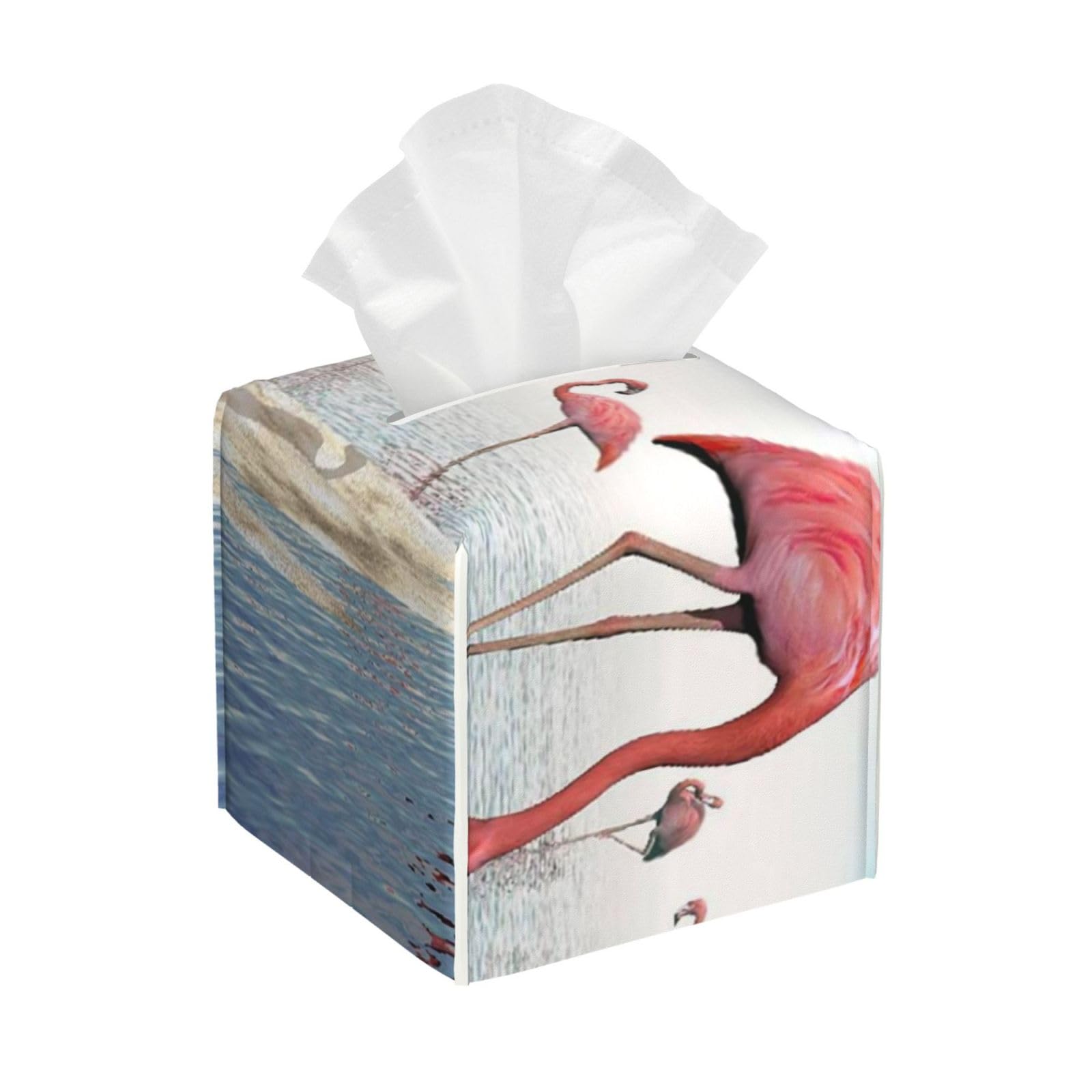 Flock of Pink Flamingos At The Beach By Daylight PVC Cube Tissue Pack for Home Office Bathroom Use
