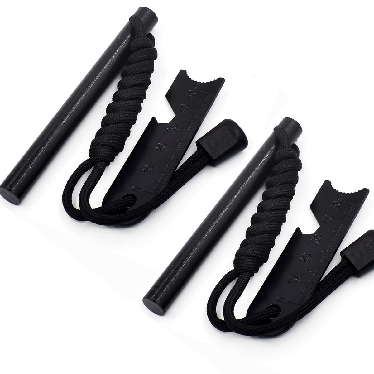 makstore 2 PACK 4 Inch Survival Ferro Rod - Flint and Steel Kit - Survival Ferrocerium Fire Starter with Striker and Paracord (2 x BLACK)