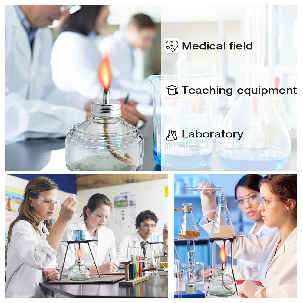 Quemador de lámpara de alcohol de cristal, juego de quemadores Bunsen clásico de nueva generación, equipo de laboratorio de 150 ml, con 5 mechas de repuesto y embudo y tapa de metal