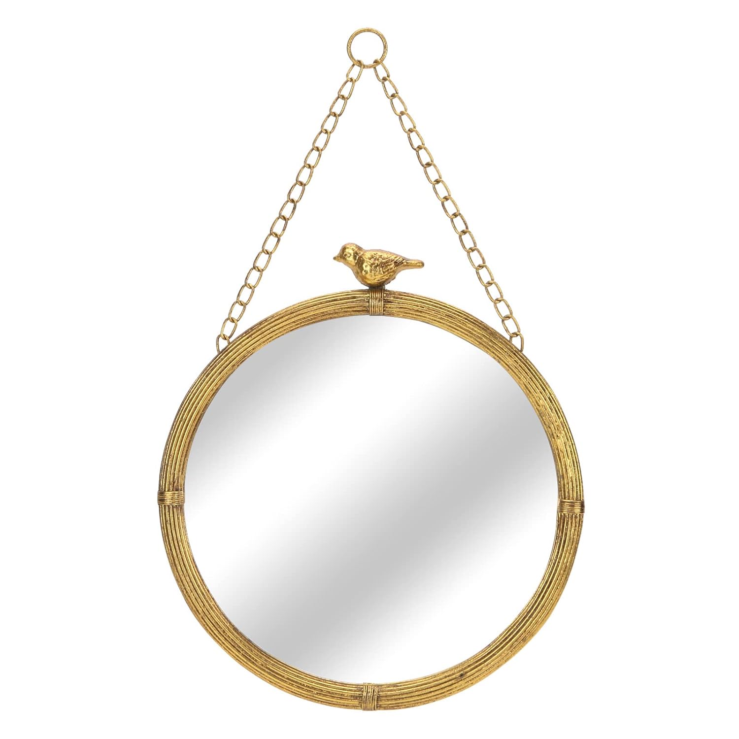 NIKKY HOME 11 Inch Decorative Small Hanging Mirrors Vintage Round Metal Framed Wall Mounted Mirror Decor with Bird