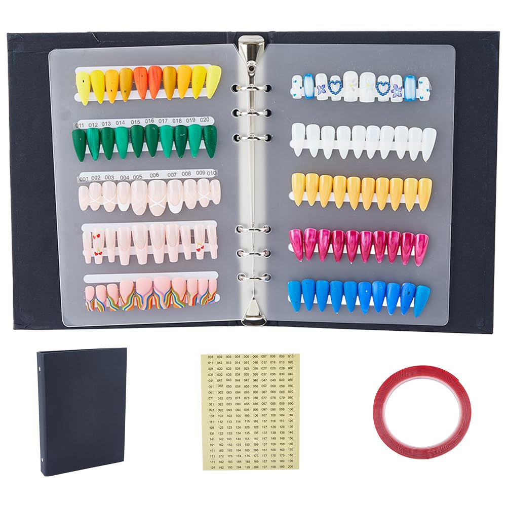 SUPERFINDINGS Libro de visualización de Color de Uñas Folleto de Exhibición de Uñas con Etiquetas Numeradas y Cinta Adhesiva para Muestras de Color de Arte de Uñas Cartón Presentación de Diseño