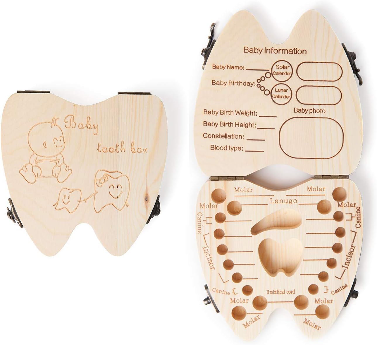 2PC Baby Tooth Box Wooden Kids Keepsake Boys Girls Baby Teeth Kids Children Tooth Container Baby Tooth Holder Keep The Childhood Memory