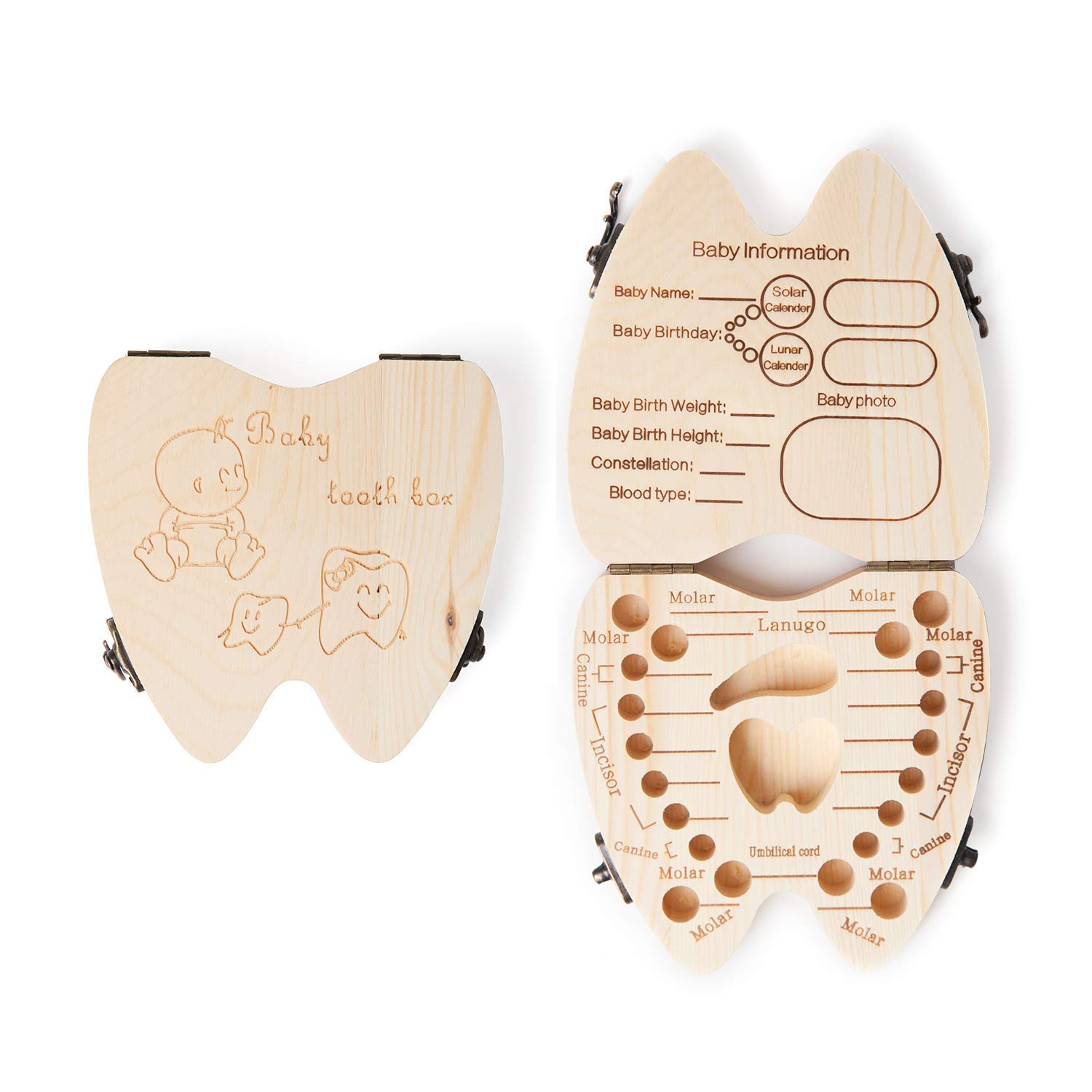 2PC Baby Tooth Box Wooden Kids Keepsake Boys Girls Baby Teeth Kids Children Tooth Container Baby Tooth Holder Keep The Childhood Memory