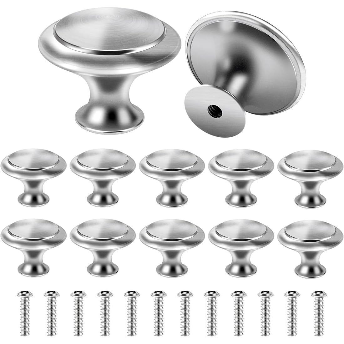 12 Pezzi Pomelli per Mobili Argento con Viti, 27mm Rotondo Pomelli Cassetti, Stile Maniglie Semplici Monoforo In Metallo per Porte per Finestre Cassetti Armadi Mobili da Cucina Guardaroba