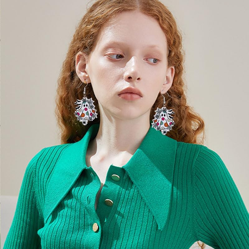 ONLYJUMP Halloween Ghost Earring for Women Unique Black Cat Pumpkin Coffin Earring Funny Cartoon Cow Ghost Earrings Lightweight Trendy Pumpkin Skeleton Earrings Halloween Theme Party Gifts - Image 2