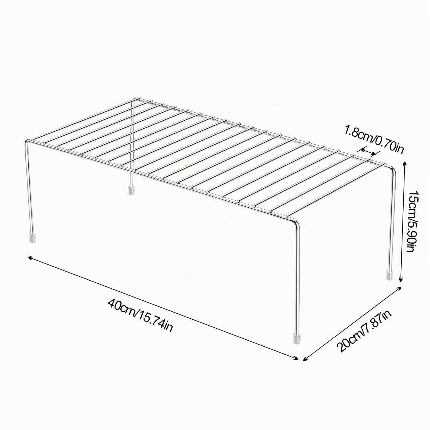 QIWODE Organizzatore per credenza da cucina, in filo metallico cromato con piedini antiscivolo, organizer da cucina, dispensa, controsoffitti, frigorifero, cibo e utensili, argento (confezione da 2)