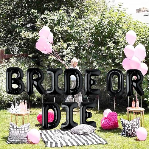 Image of 40inch Bride or Die Bachelorette Balloons - Jumbo Balloons for Bridal Shower Bride or Die Black Bachelorette Party Decorations and Engagement Party Supplies