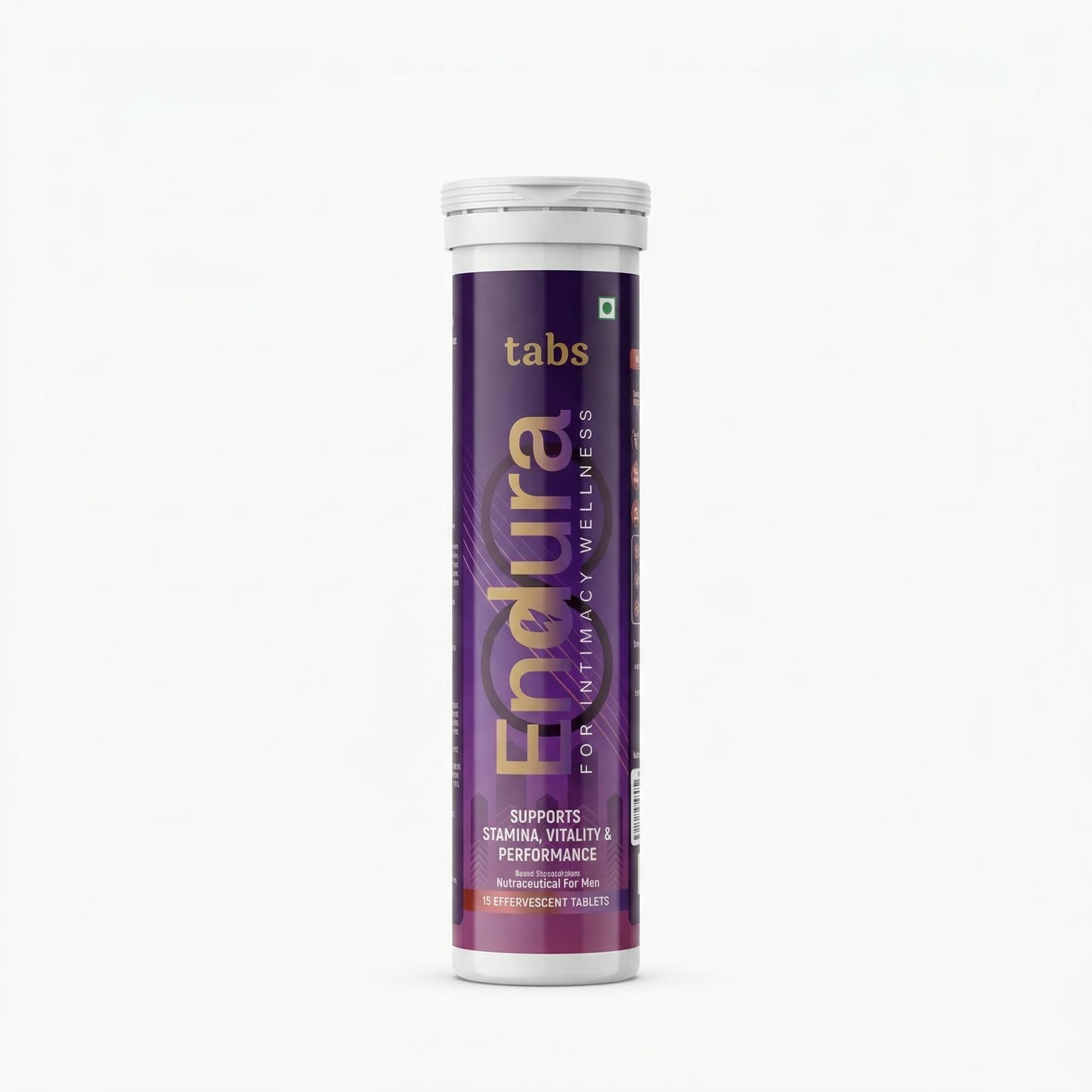 Tabs Endura Effervescent Tablets for Men | Stamina, Vitality & Performance Support | Fast Dissolving Energy Tablets | Portable Tube | Delicious Flavour | 15 Effervescent Tablets
