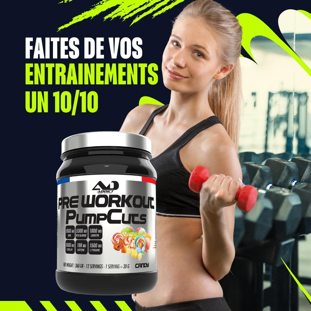 Pre workout booster puissant pour congestion musculaire – Enrichi en arginine, citrulline et bêta-alanine – Pré workout énergie et concentration maximales – Performances optimisées – Candy – 360gr
