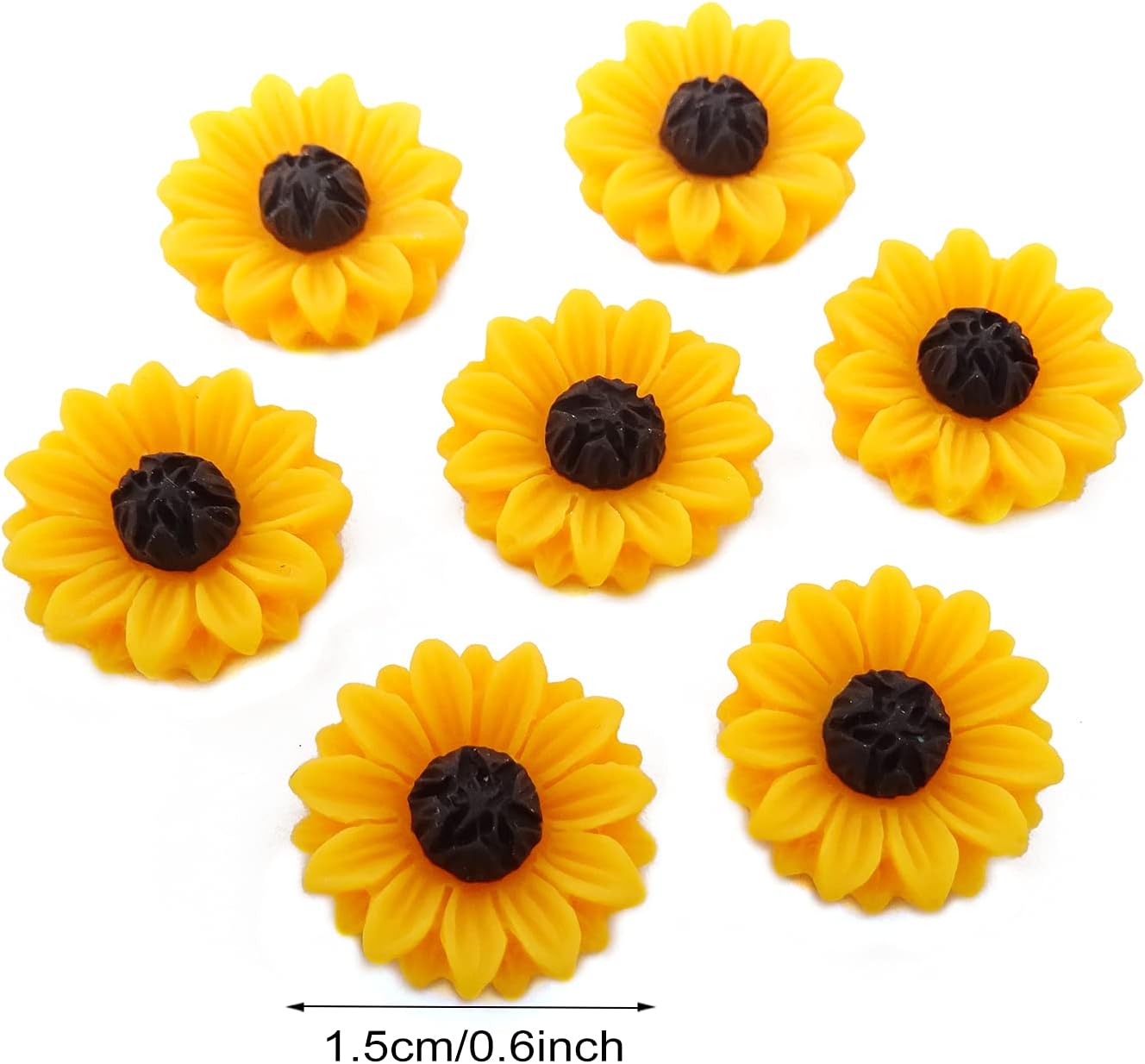 Honbay 60PCS 1.5cm/0.6inch Sunflower Slime Beads Flatback Flower Resin Charms for Scrapbooking, Hair Clip, Phone Case, DIY Crafts image 2