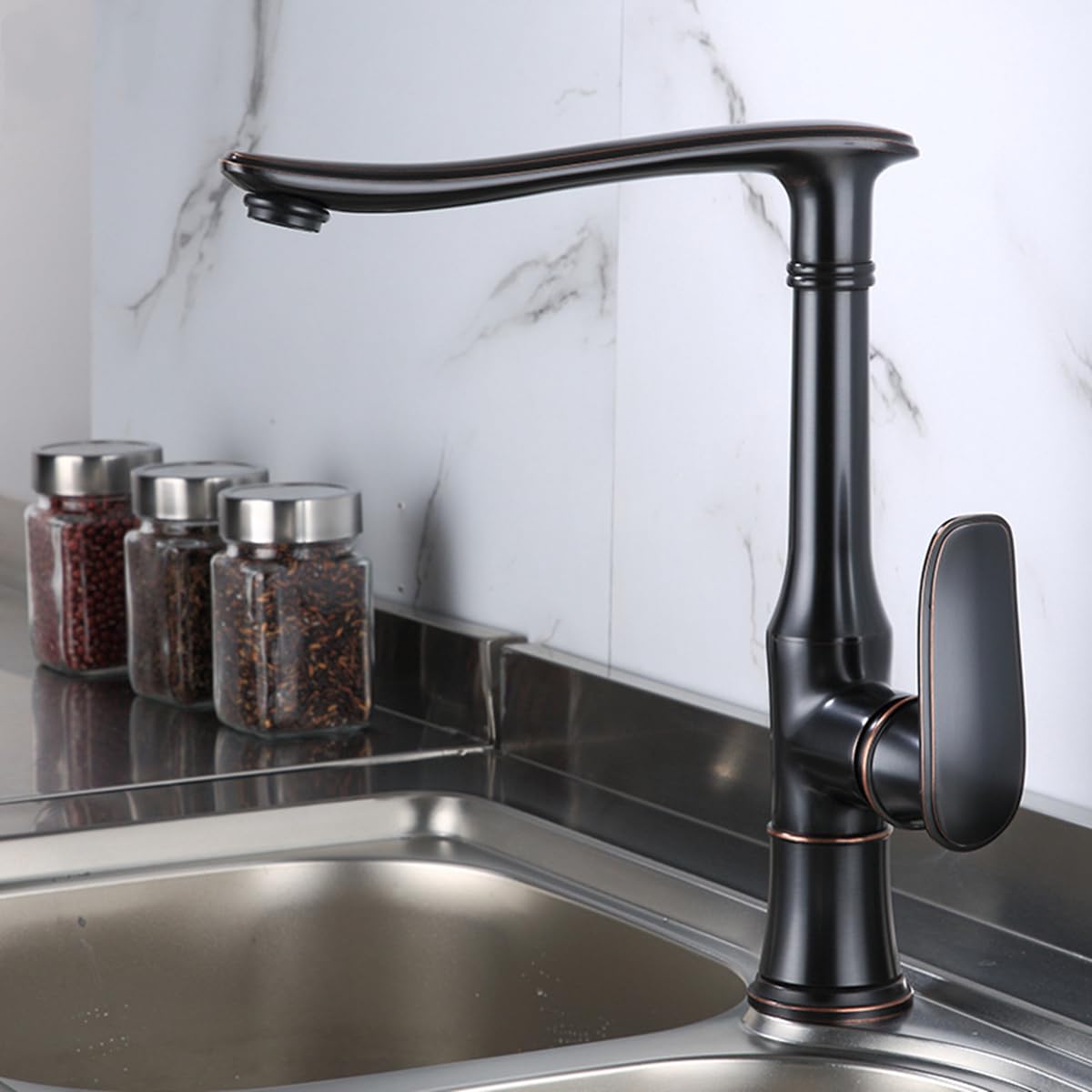 Wasserhahn Bad Schwarz Retro Einhebel Waschbecken Armaturen Hoch Waschtischarmatur 360°Schwenkbar Mischbatterie Badarmatur