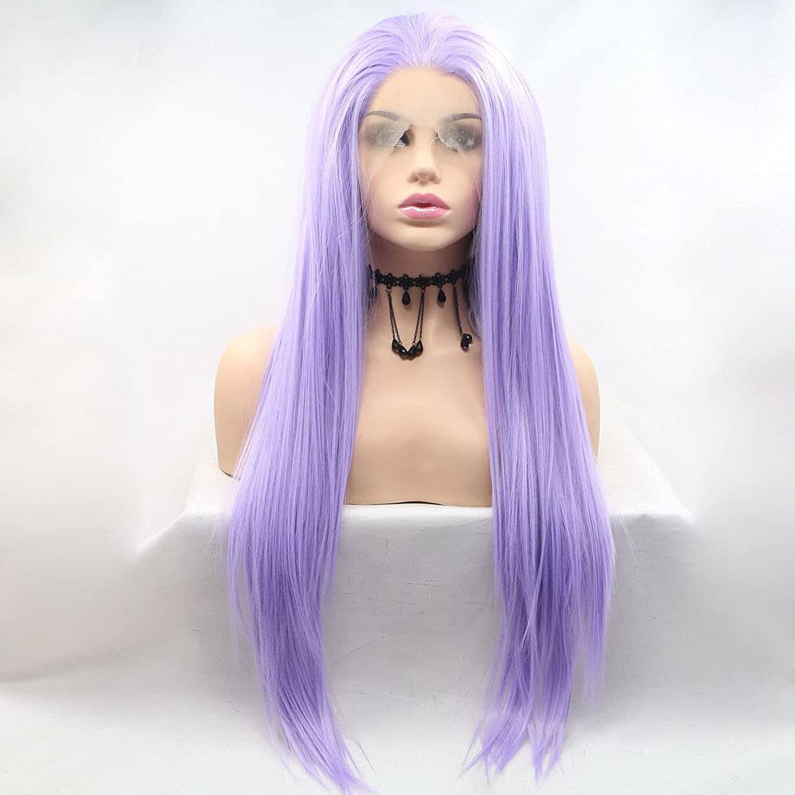 AFBeauty Purple Lace Front Lilac Synthetic Hair Long Straight Middle Part Wigs for Women Natural Hairline Light Lavender 24 Inches Hand Tied Lace Wig Gluless Heat Resistant Drag Queen Cosplay Daily - Image 2