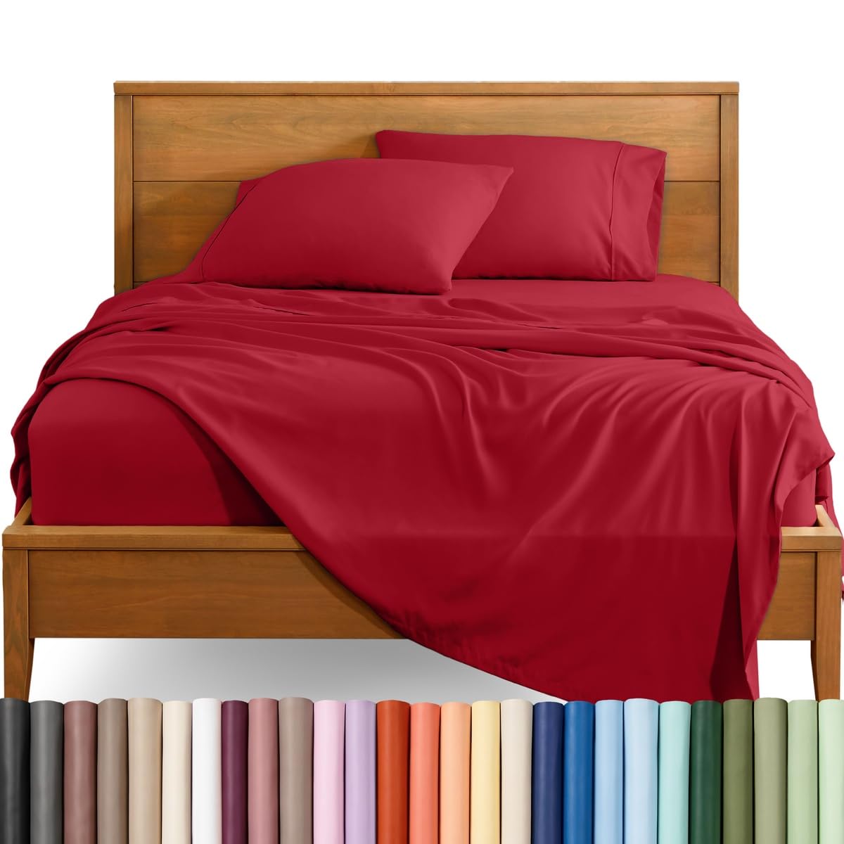 Bare Home Split Head Flex King Sheet Set - 1800 Ultra-Soft Microfiber Bed Sheets - Double Brushed - Deep Pockets - Easy Fit - 4 Piece Set - FlexTop King Bedding (Split Head, Red) โ image 1