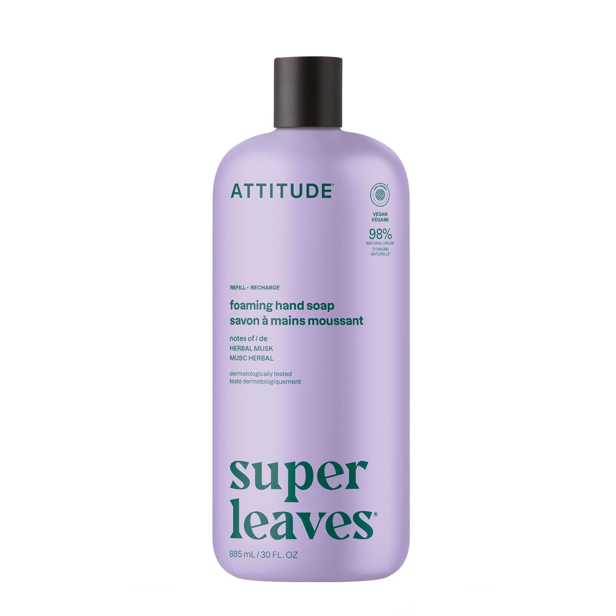 ATTITUDE Foaming Hand Soap, 3X Refill, Herbal Musk, 30 oz