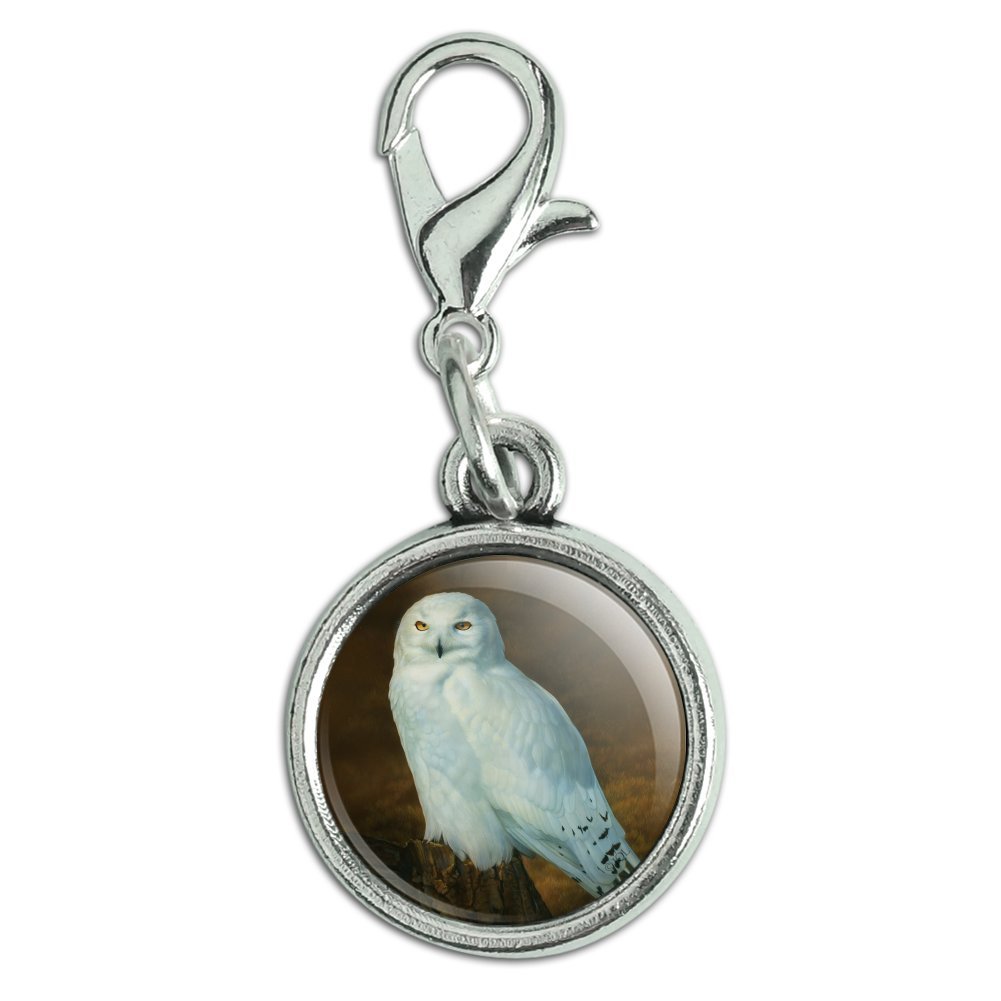 Snowy Arctic Owl on Tree Stump Antiqued Bracelet Pendant Zipper Pull Charm with Lobster Clasp-image-19
