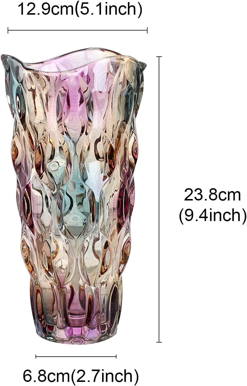 CEMABT 24 cm Blumenvase 3.4 lbs Thickened Vase für Tulpen- Geschenke für Mama zum Geburtstag,Geschenkideen Mutter Glasvase für Blumen Klarglasvase Dekorativ für Hochzeiten(Farbig Akzentuieren)