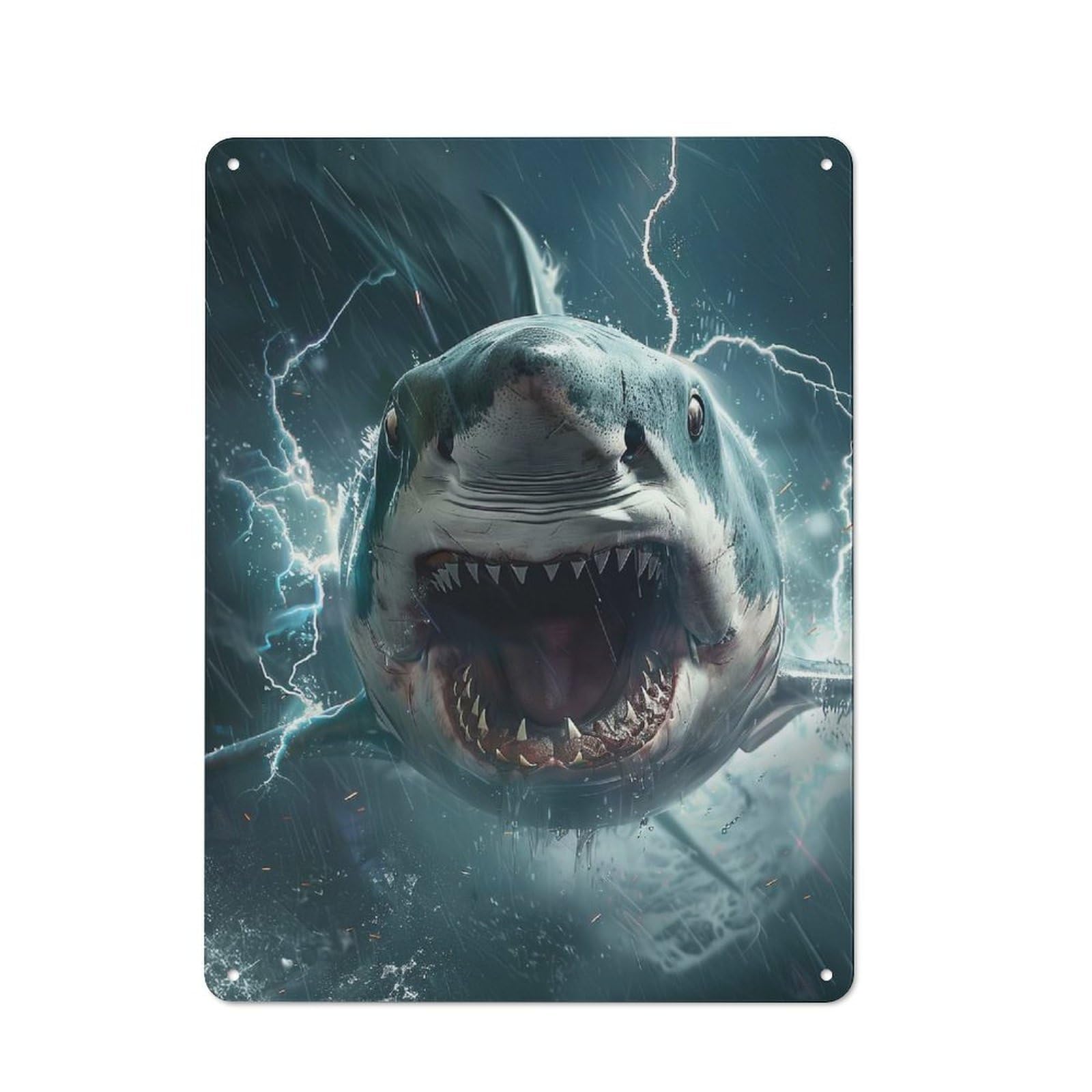 Junmoney Shark Lightning Vintage Metal Sign 40X30cm, Bistro Style Bistro Wall Plaque For Tea Room, Shop Wall Or Breakfast Area