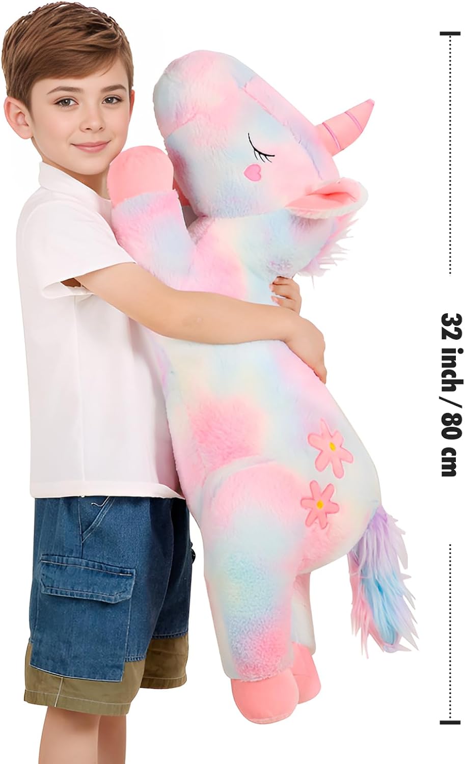 Tianmihou 32 inch Rainbow Unicorn Plush Pillow Toy, Big Soft Long Body Pillow Plushies Pet, Large Colorful Unicorn Stuffed Animals Gift for Kids Boys and Girls, Birthday