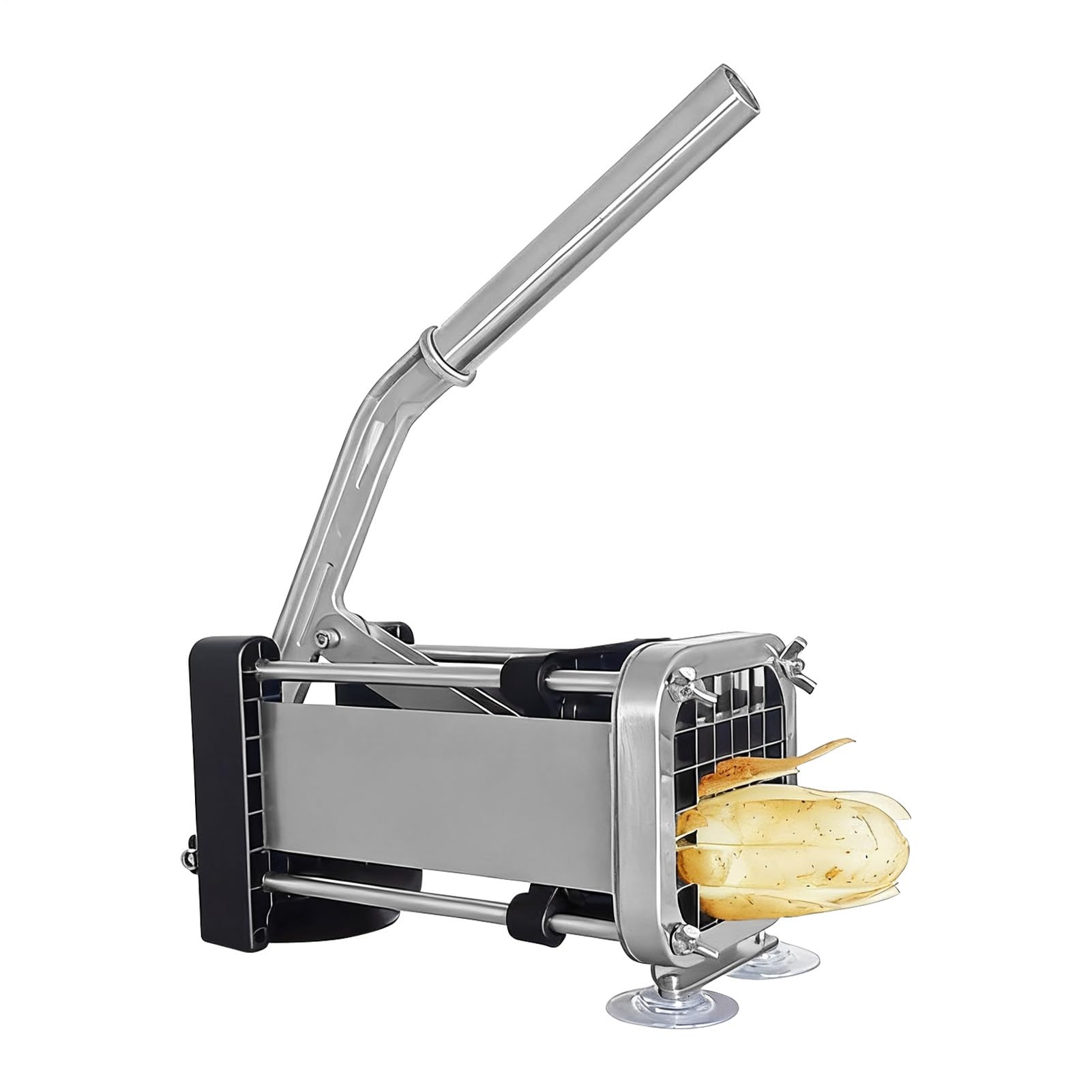 Pommes-Schneider Edelstahl Schneider Häcksler für Gemüse Gurken Karotten | Kartoffelschneider Pommes Presse Küchenhelfer Schneidgerät für Salat, Zuhause, Gastronomie, BBQ, Camping, Haushalt