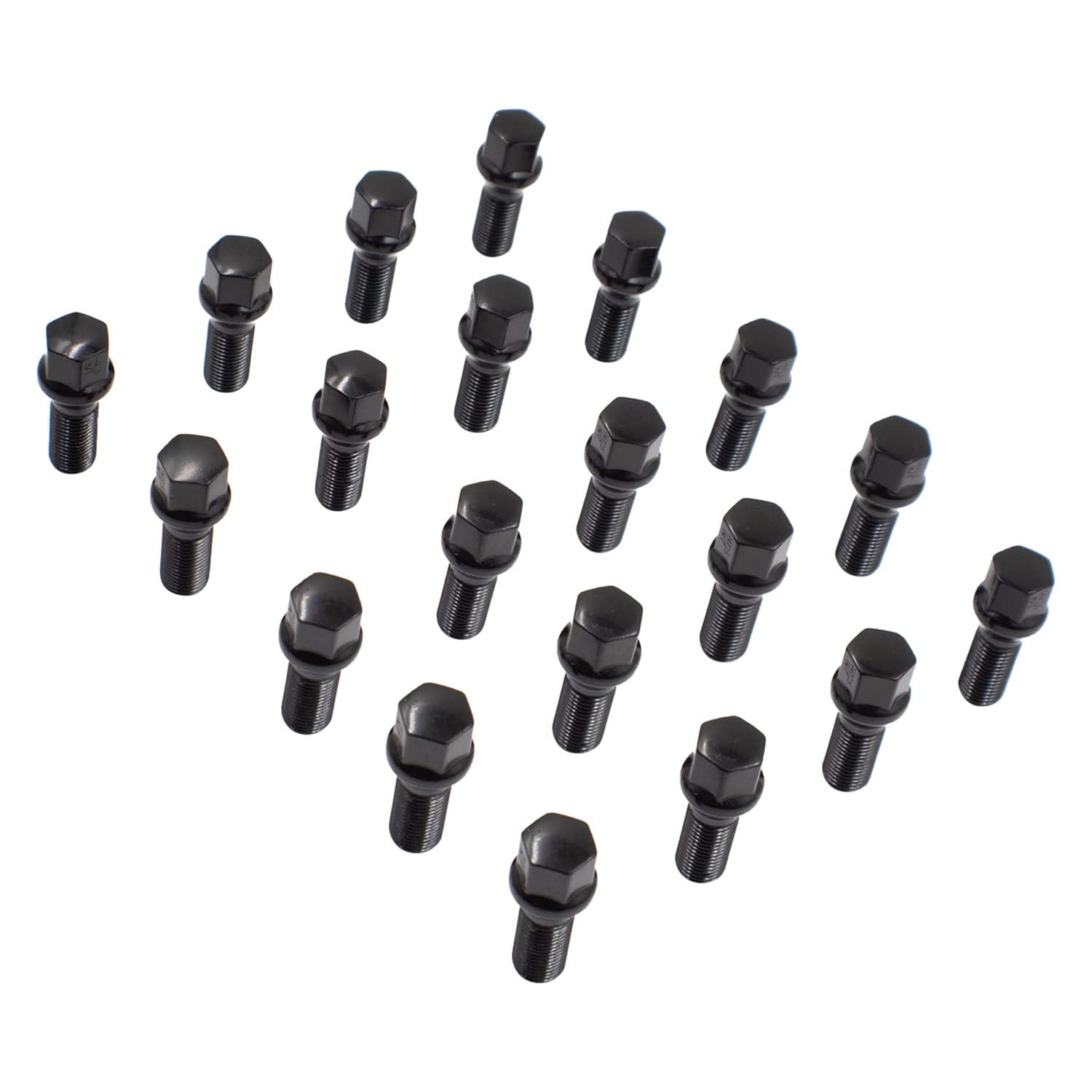 Wheel Accessories Parts 20 Pcs M12 x 1.5 12 x 1.5 Thread Acorn Seat Lug Bolt Black Finish 28mm Shank Length 17mm Hex fits BMW 1 3 5 7 Series Alpina B7 and M5 (Older Models)