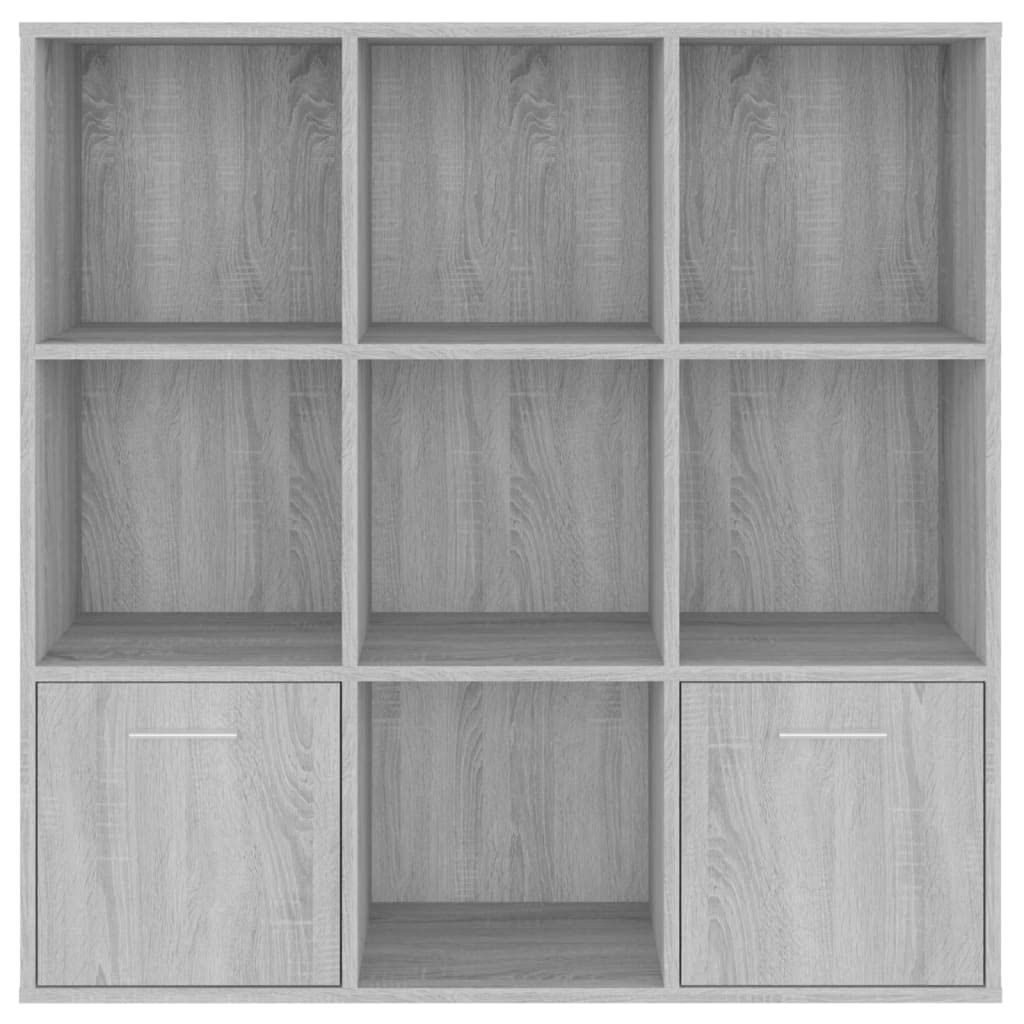 Mangloder Armoire à Livres Sonoma Gris 98x30x98 cm Meuble de Rangement avec 7 Compartiments Portes pour Salon Bureau Chambre et entrée