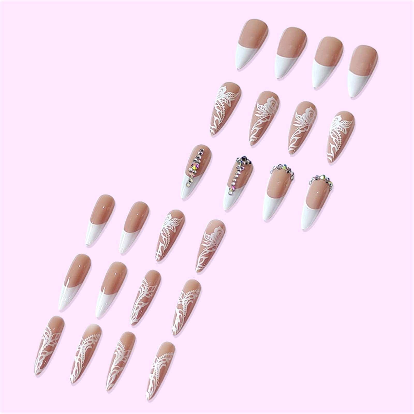 Long Stiletto Press On Nails Nude Glossy Artificial Nail Set_voghion.com
