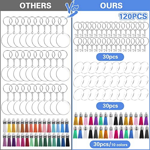 BigOtters Acrylic Keychain Blanks,120pcs Clear Keychains for Vinyl Kit Including 30pcs Acrylic Blanks,30pcs Keychain Tassels,30pcs Key Chain Rings and 30pcs Jump Rings for DIY Keychain Vinyl Crafting