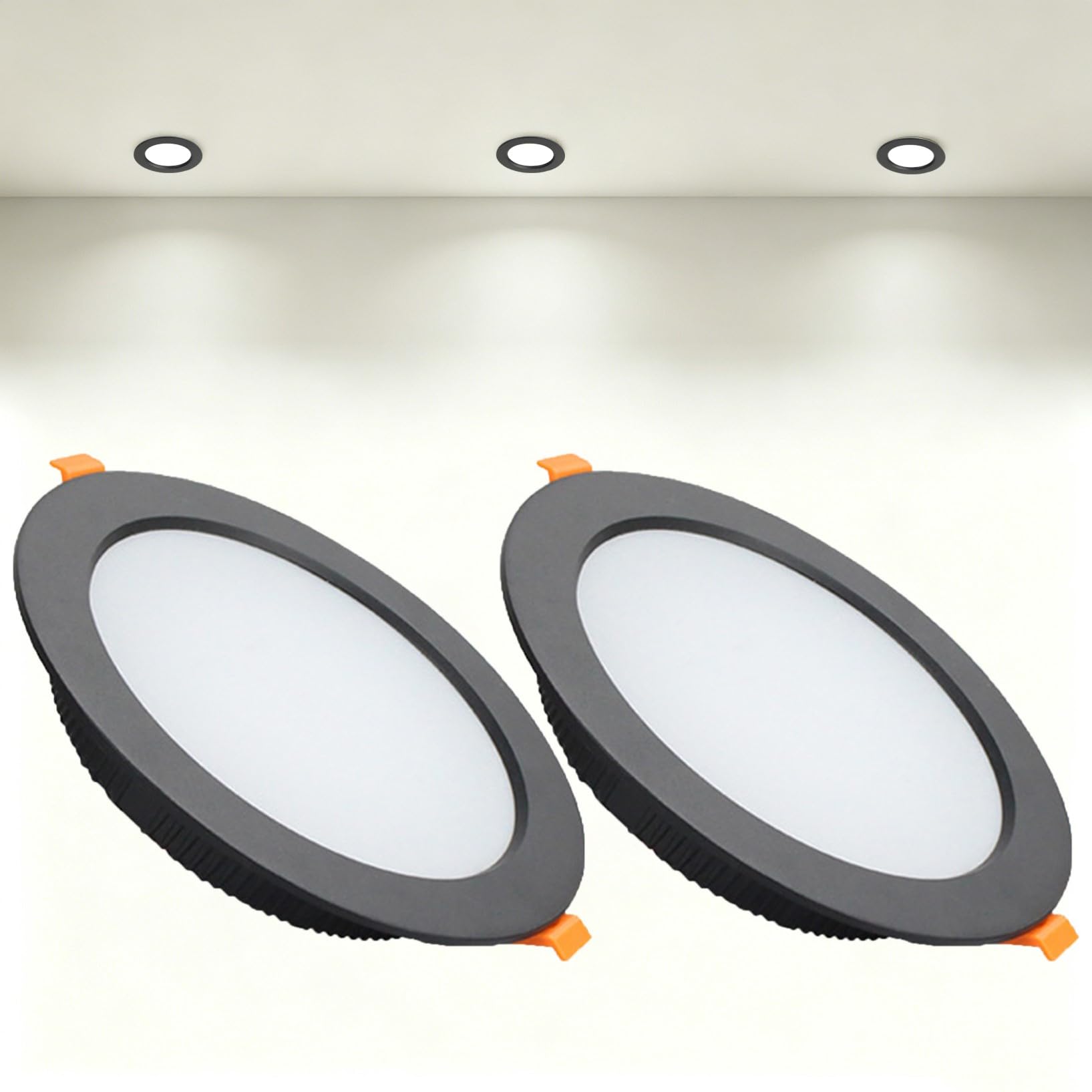VOGHMOLD 18W Ultra Slim LED Downlight Recessed Ceiling Light 5 inch, 4000K Spot Lights Black Aluminum Trim, Cut Φ150-160mm, AC110-240V Panel Lighting for Office Hallway Closet, 2 Pack