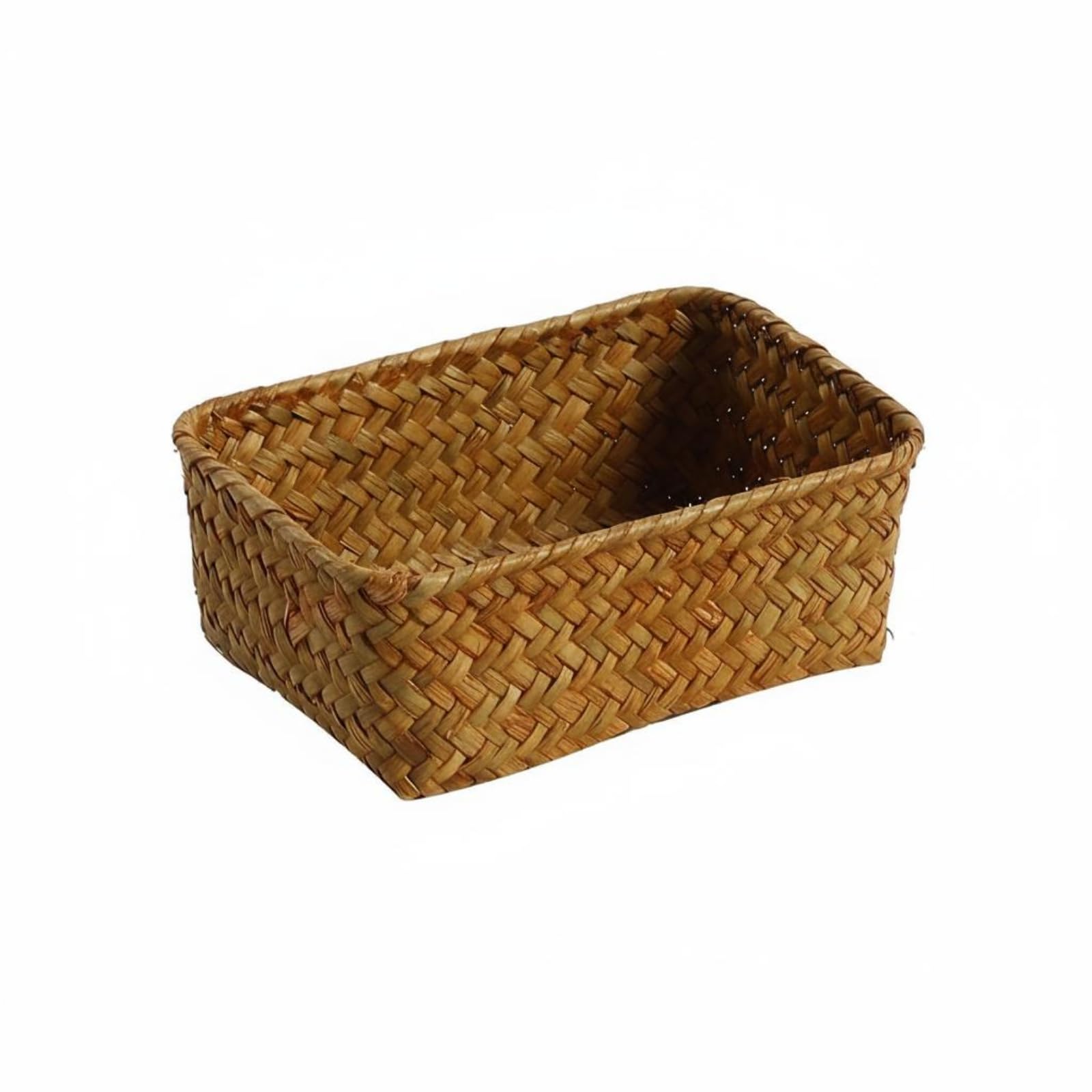 Natural Tan Rectangular Straw Basket Reinforced Rim Hand-Woven Storage Basket Tabletop Household Organizer, S | Home & Garden | Household Supplies & Cleaning | Home Organization-image-29