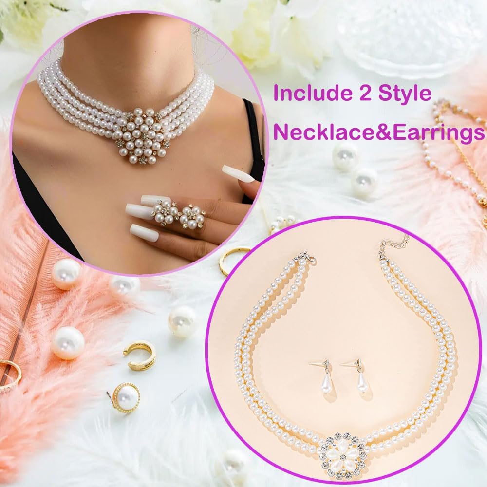 8 Pcs 1920 Accessories Hepburn Costume Holly Golightly Costume Roaring 20s Accessories for Women Halloween Costume Pearl Necklace Earrings Gloves Sunglasses Flapper Party Cosplay Jewlery Set - Image 4