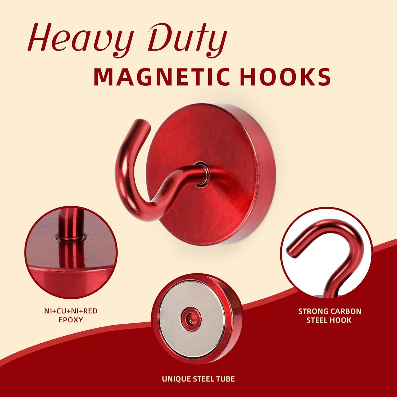 Neosmuk Magnetic Hooks, Cruise Ship Essentials, 120lb+ Heavy Duty Magnetic Hooks for Cruise Cabins, Refrigerator, Grill, Hanging, and Travel | Extra Strong Must-Haves Magnet Hook,Red,Pack of 20
