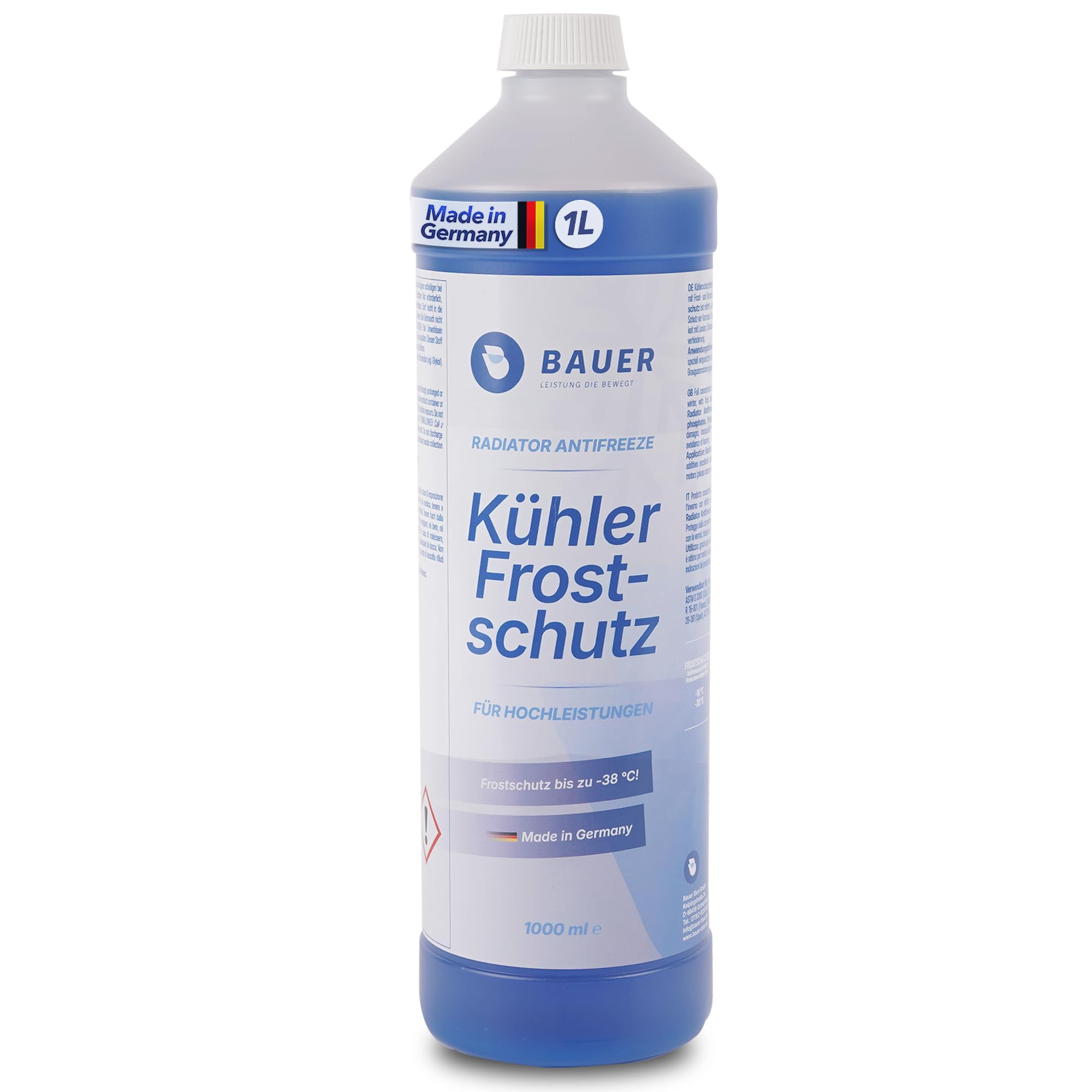 Bauer Blue Kühlerfrostschutz G11 Kühlmittel Blau Konzentrat – bis -38°C Frostschutz – Universal für Motor & Kühlsystem – Korrosionsschutz für Alu & Stahl – Ganzjahres Kühlerschutz – Made in Germany