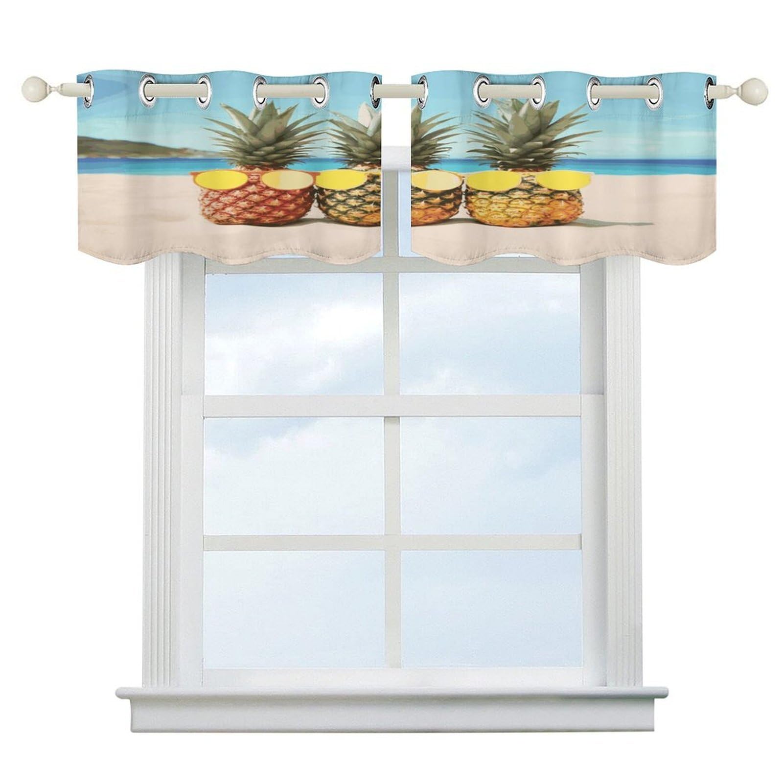 Cortinas opacas para cocina que bloquean la luz con cenefa geométrica de piña de 52 x 18.1