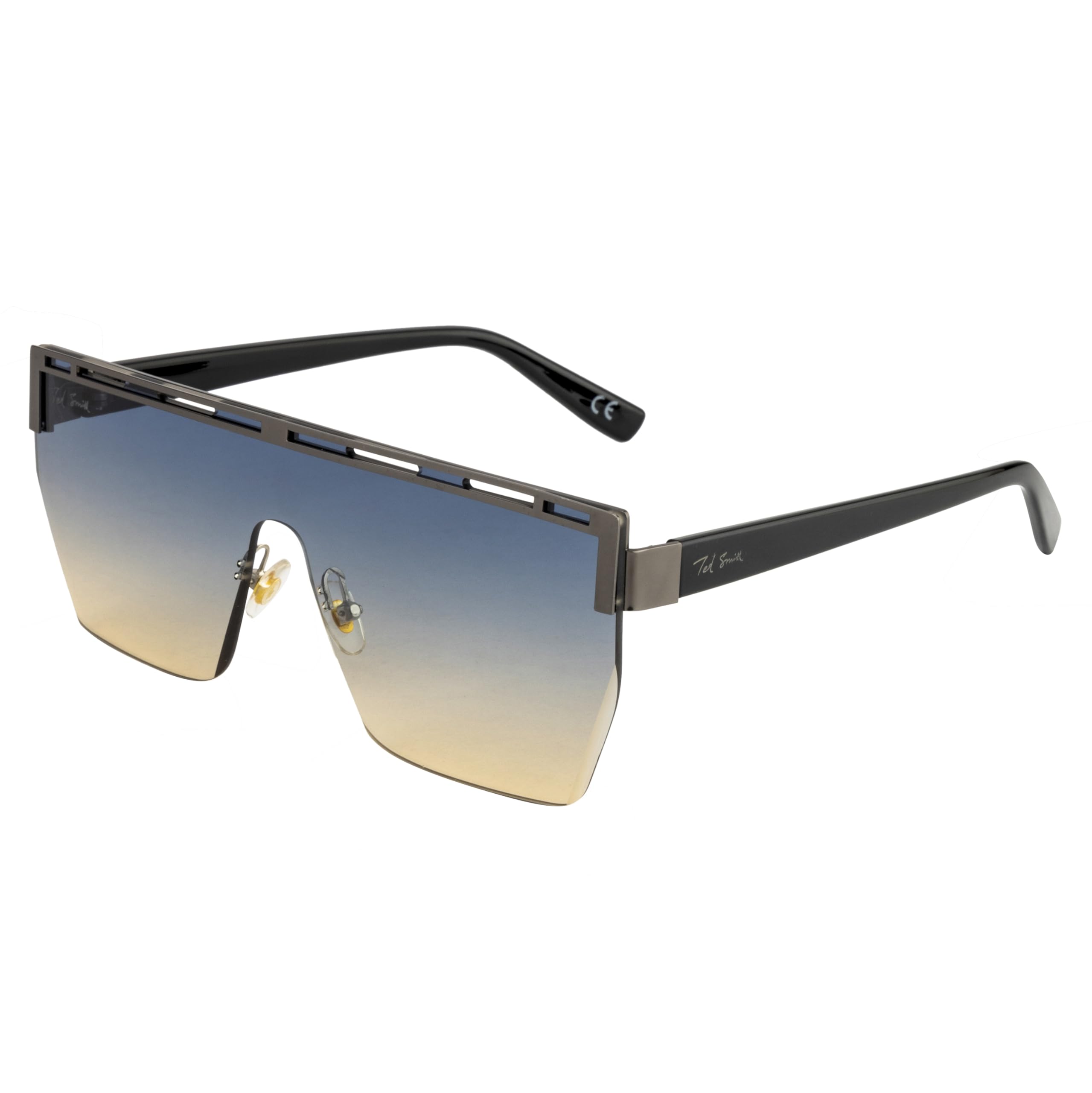 Ted SmithMen's Women's UV Protection Blue Yellow Lens Gunmetal Shield Sunglasses