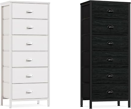 Furnulem Tall Dresser with 6 Drawers,Vertical Chest of Drawers and Nightstand for Bedroom with Fabric Drawer Organizer Unit in Living Room,Closet,Entryway,Hallyway