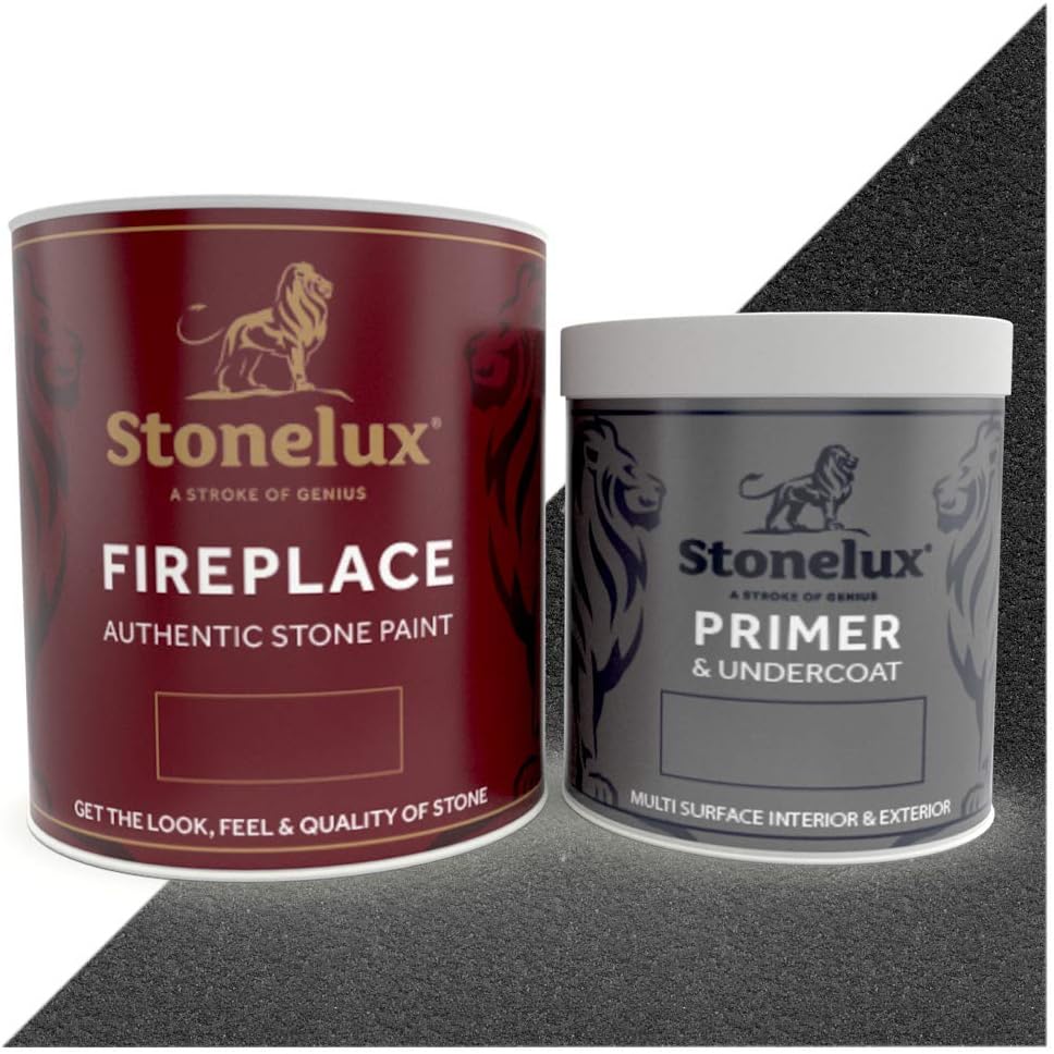 StoneLux® Fireplace Stone Coating - Stone Effect Paint - 1 litre & 500ml Primer (Black Pearlstone