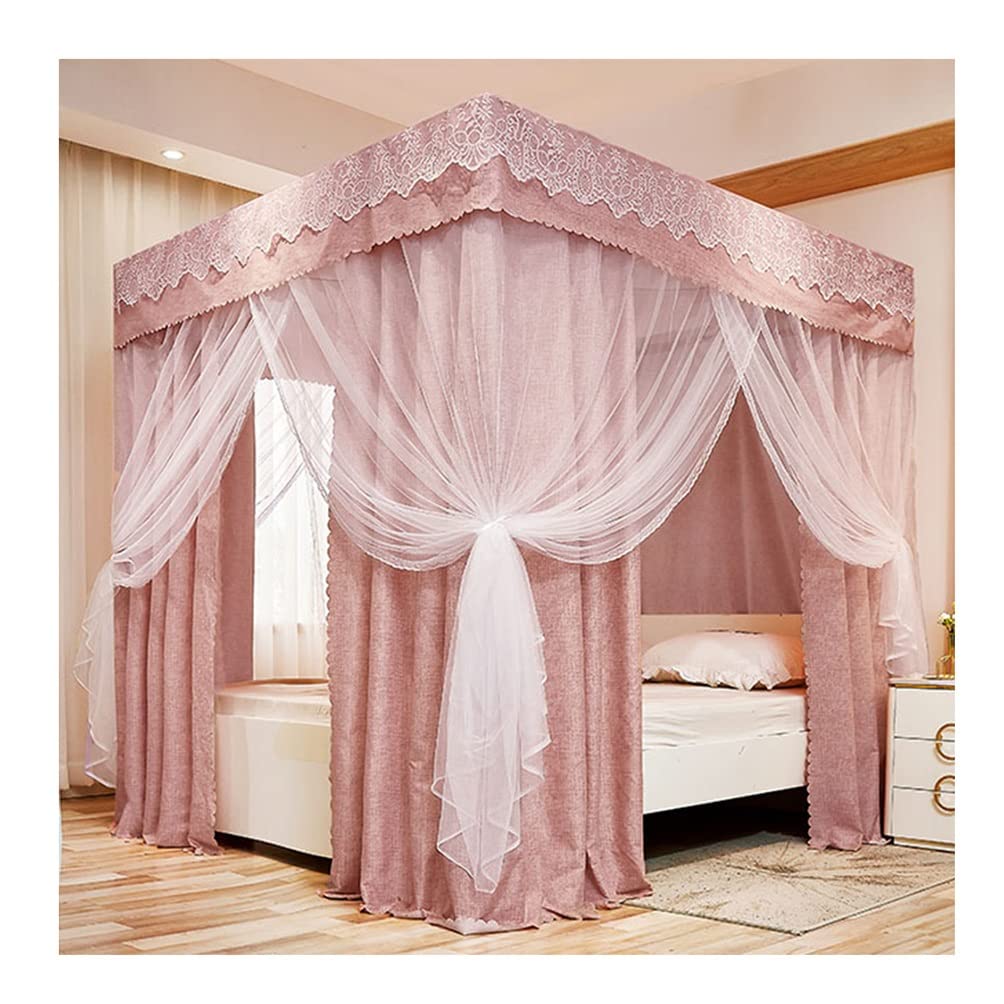 GJMSSMY bed tent，4 Corner Post Double Bed Canopy Mosquito Net, Dustproof Blackout Bed Curtains with Metal Brackets, Easy to Install