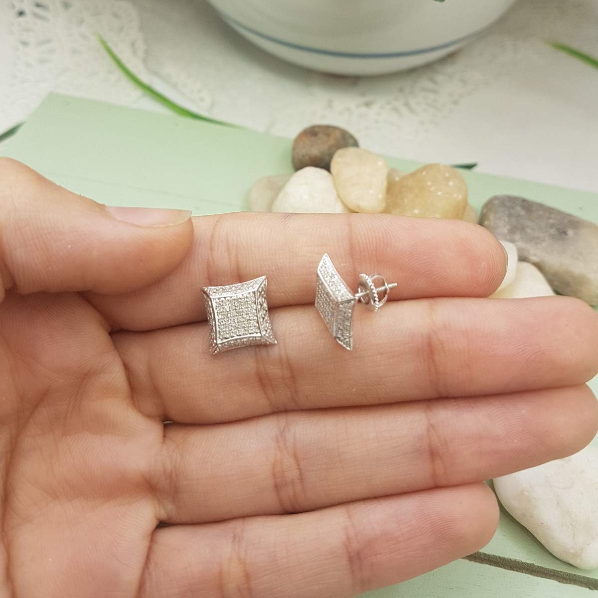 Dazzlingrock Collection 0.30 Ctw Round White Natural Diamond 11.18mm Kite Micropave Hip Hop Studs in 925 Sterling Silver, Unisex Design Ladies,Mens Real Natural Diamond Earrings