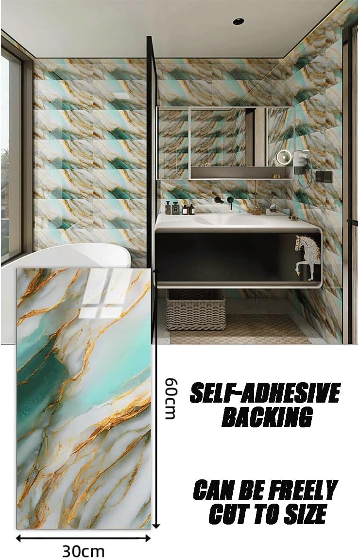 Wall Panels Peel-and-Stick Lightweight Splash-Proof Panels Marble-Patterned Tiles for Kitchens, Bathrooms, Living Rooms, Bedrooms(Brown)