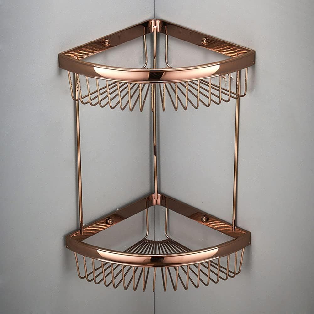 YIMUBDBM Corner Shower Shelf Shower Wall Caddy Bathroom Shelf Organiser 2 Tier Corner Shelves Brass Shower Rack Shampoo