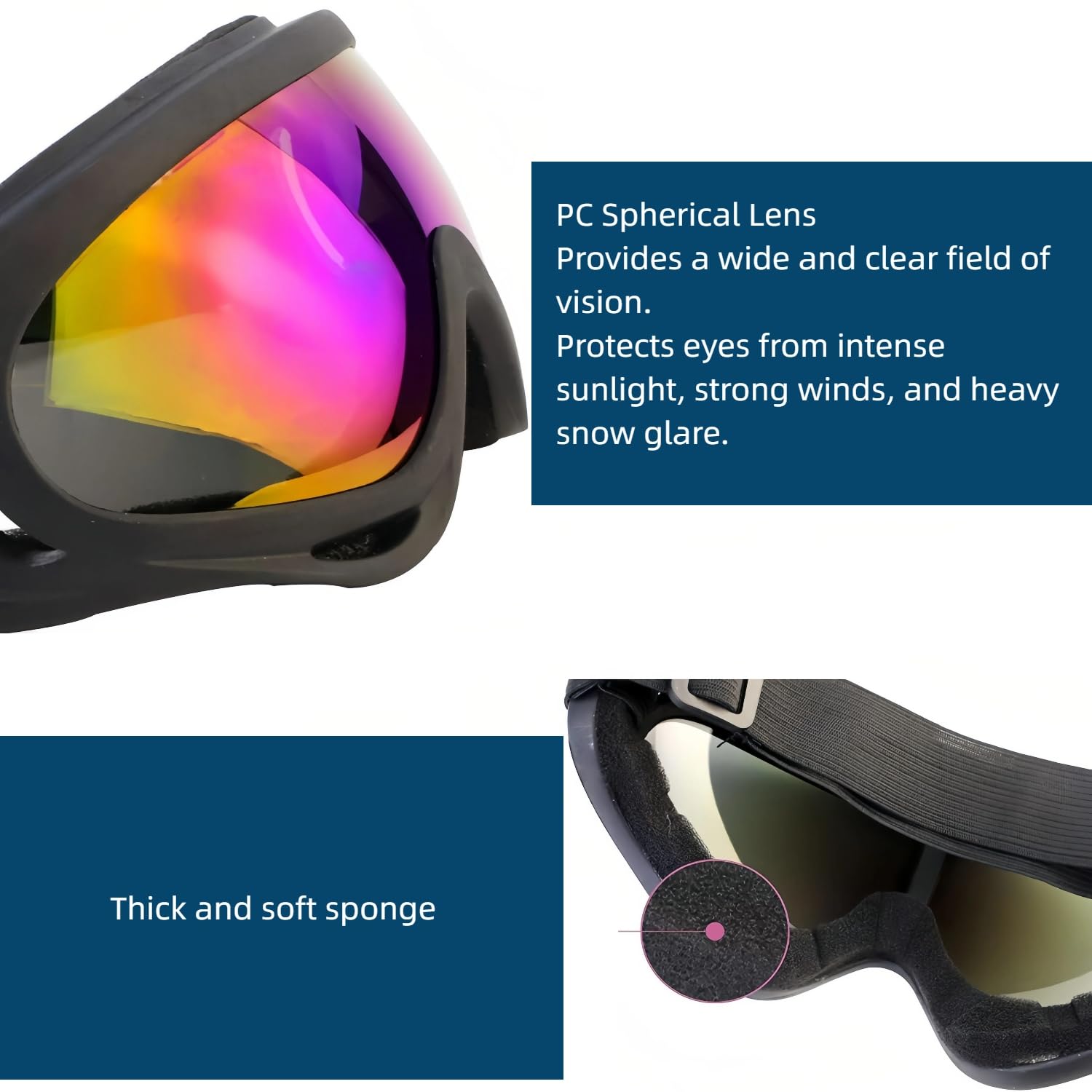 Lot de 2 paires de lunettes de ski et snowboard - Anti-poussière - Pour motocross - Protection UV - Anti-buée - Compatibles avec casque - Pour ski, moto, vélo, etc