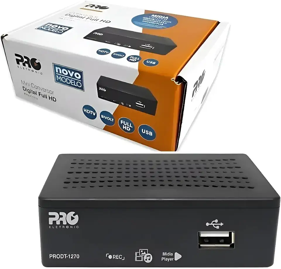 Conversor Digital Full HD HDMI USB Gravador TV Digital Para TV Antiga Tubo LED LCD Proeletronic PRODT-1250