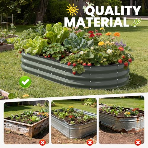 Image of Pattiumo Galvanized Raised Garden Bed 6x3x1 FT, Oval Metal Raised Garden Bed Outdoor Planter Box with Open Bottom, Rust-Resistant Steel Garden Bed for Vegetables Herbs Flowers, Easy Assembly