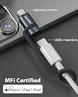 Vista 5 de [Certificado MFi] Adaptador USB C a Lightning de 3 A, 36 W, adaptador USBC a Lightning, compatible con sincronización de datos/PD de carga rápida