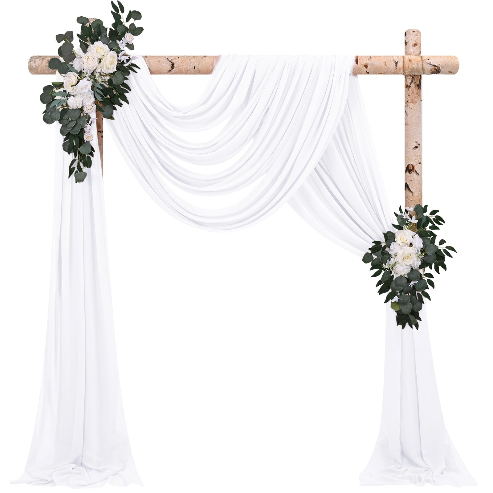 Lot de 4 panneaux de tissu drapé pour arche de mariage, 73 cm x 6,1 m, blanc pour arche de mariage, décoration de cérémonie, arche de scène, église, fête, décoration de plafond