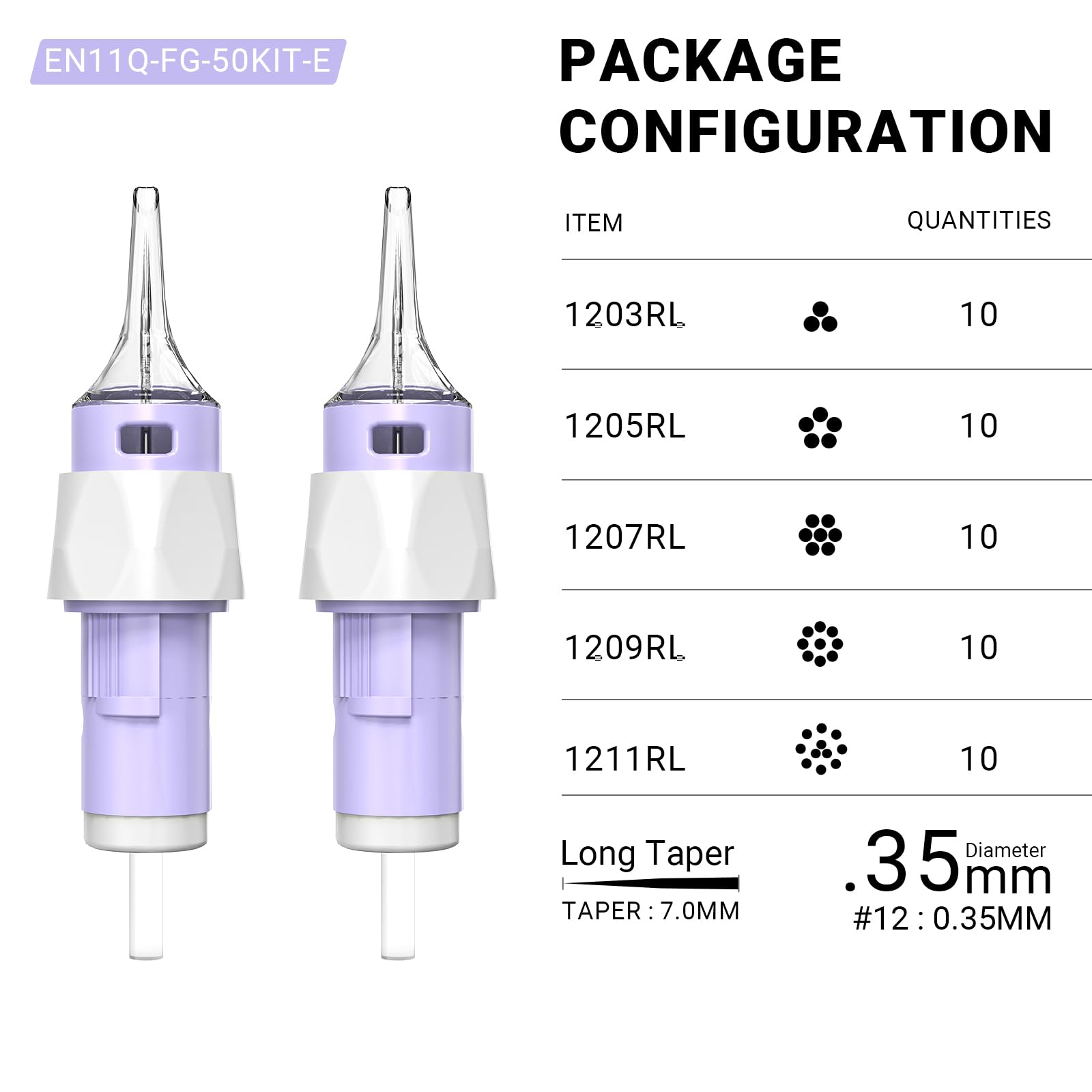 ANTIKE 50Pcs Mixed Tattoo Cartridge Needles Disposable Tattoo Needle #12 Standard Round Liner Cartridge 3RL 5RL 7RL 9RL 11RL Finger Ledge Tattoo Cartridges Mixed Box EN11Q-FG-50KIT-E - Image 2
