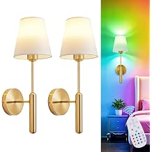 Battery Operated Wall Sconces Set of 2, Gold Rechargeable Wall Lights with 5200mAh Dimmable Detachable Bulbs & Remote, 12 Color Wireless Sconce Lighting for Bedroom Living Room Hallway Gold-A