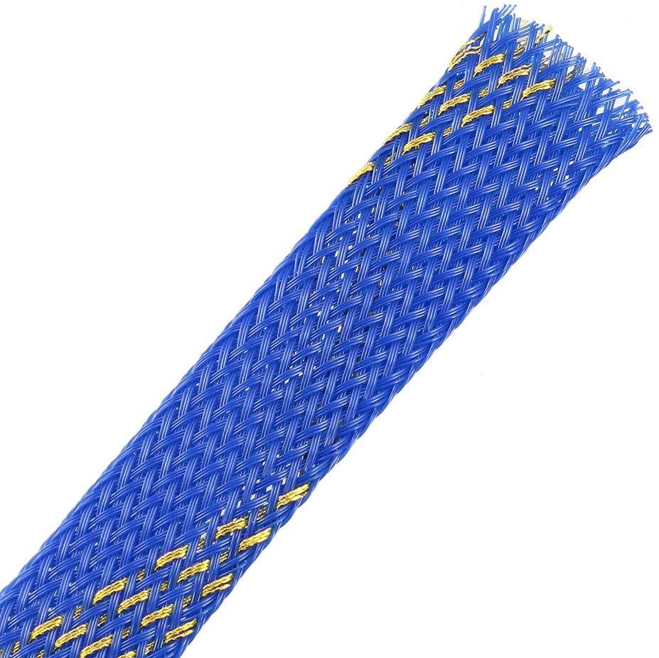 XYWHPGV PET Expandable Cord Protector,19.5Ft-18mm Wire Loom Cable Sleeve Blue and Golden(f7eb6 f83fb b4137 09a67 4f54d bf2f1